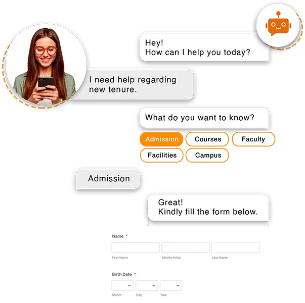 drive admission automatically using a Chatbot